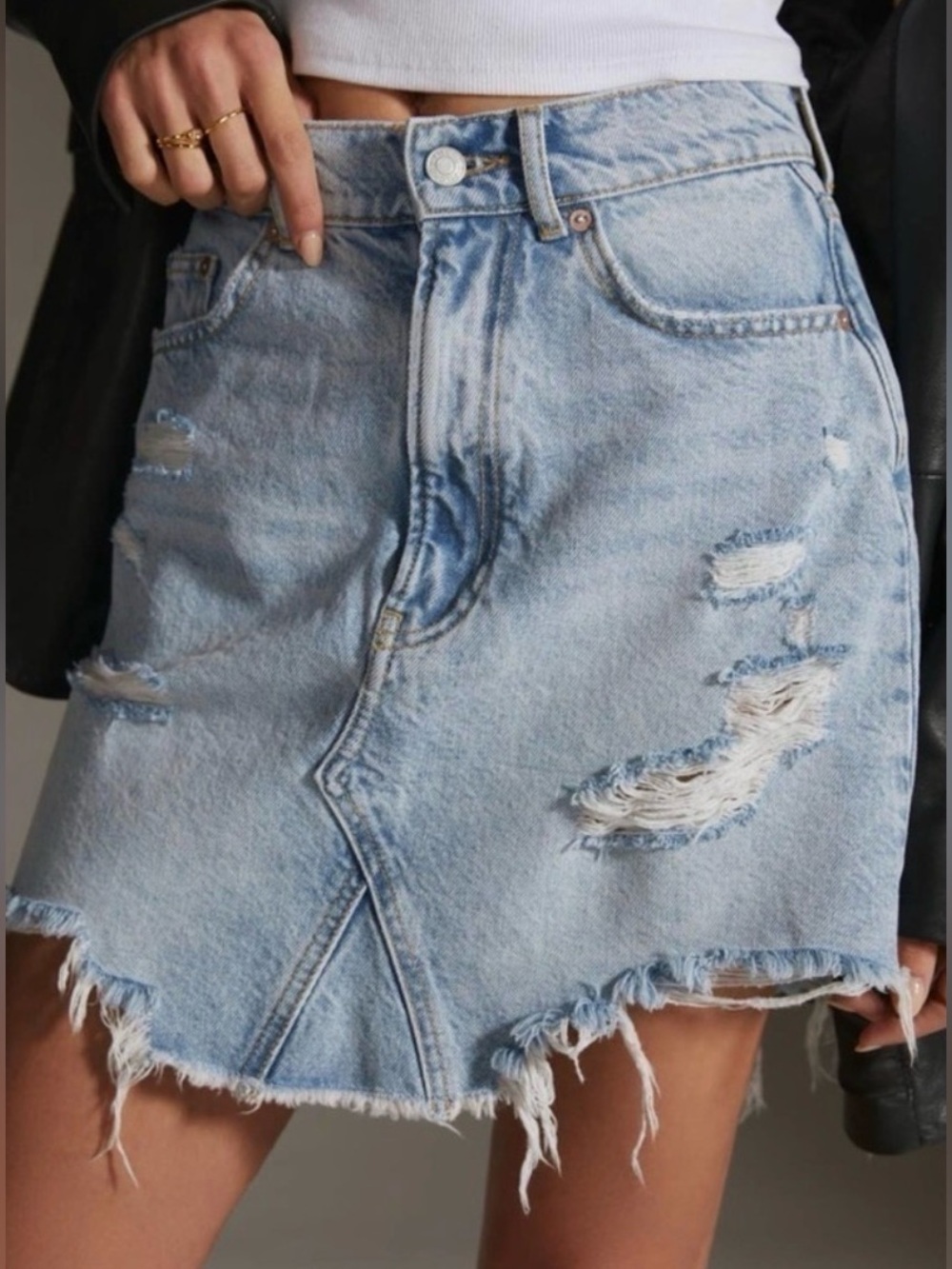 Anthropologie Pilcro Destroyed Denim Mini Skirt Size 12 Boho Festival